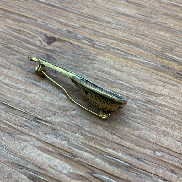 Spanish Damascene Mandolin Vintage Gold Tone Brooch Pin - Picture 4 of 6